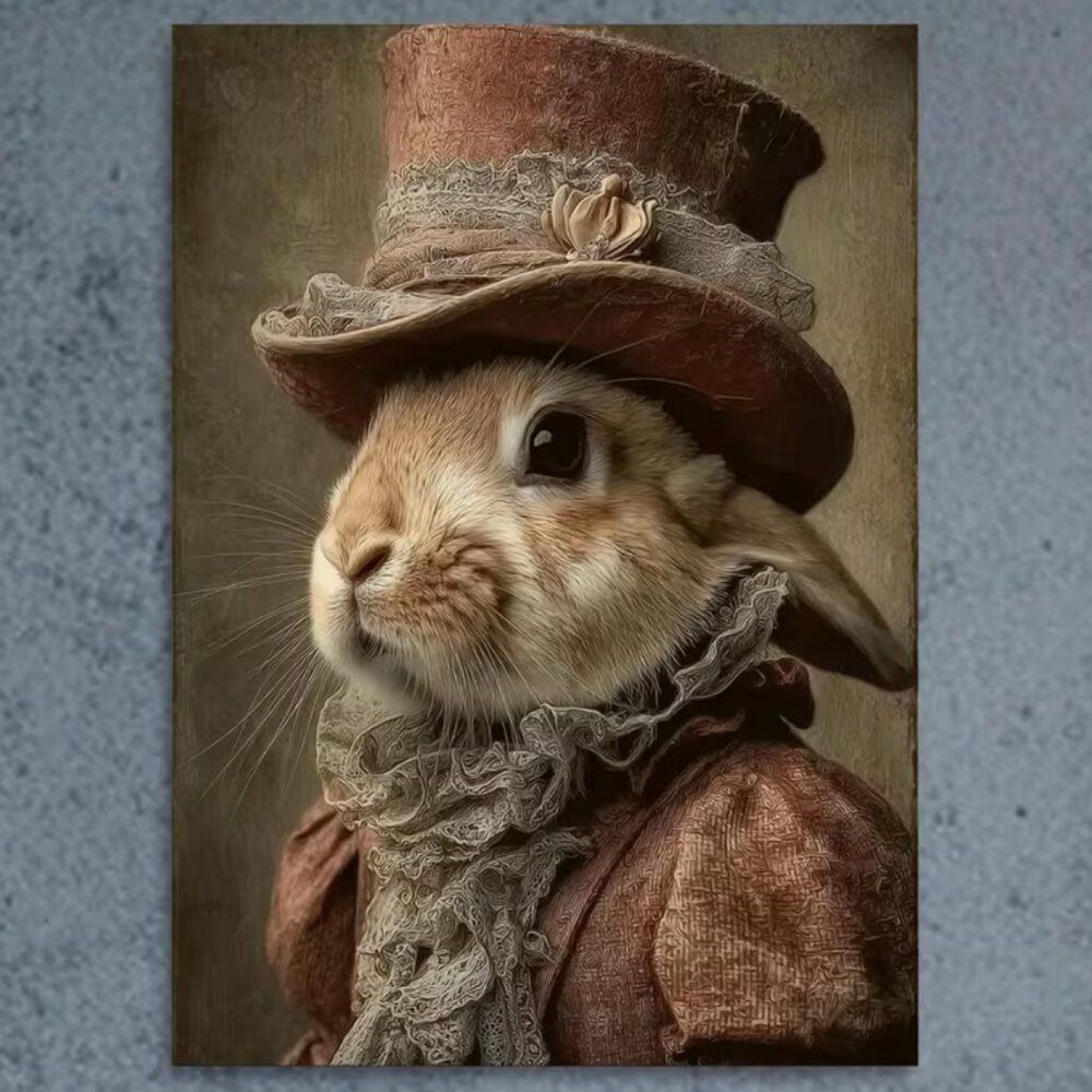 Victorian Canvas Art Victorian Rabbit Dressed in Top Hat & Vintage Costume 16x24